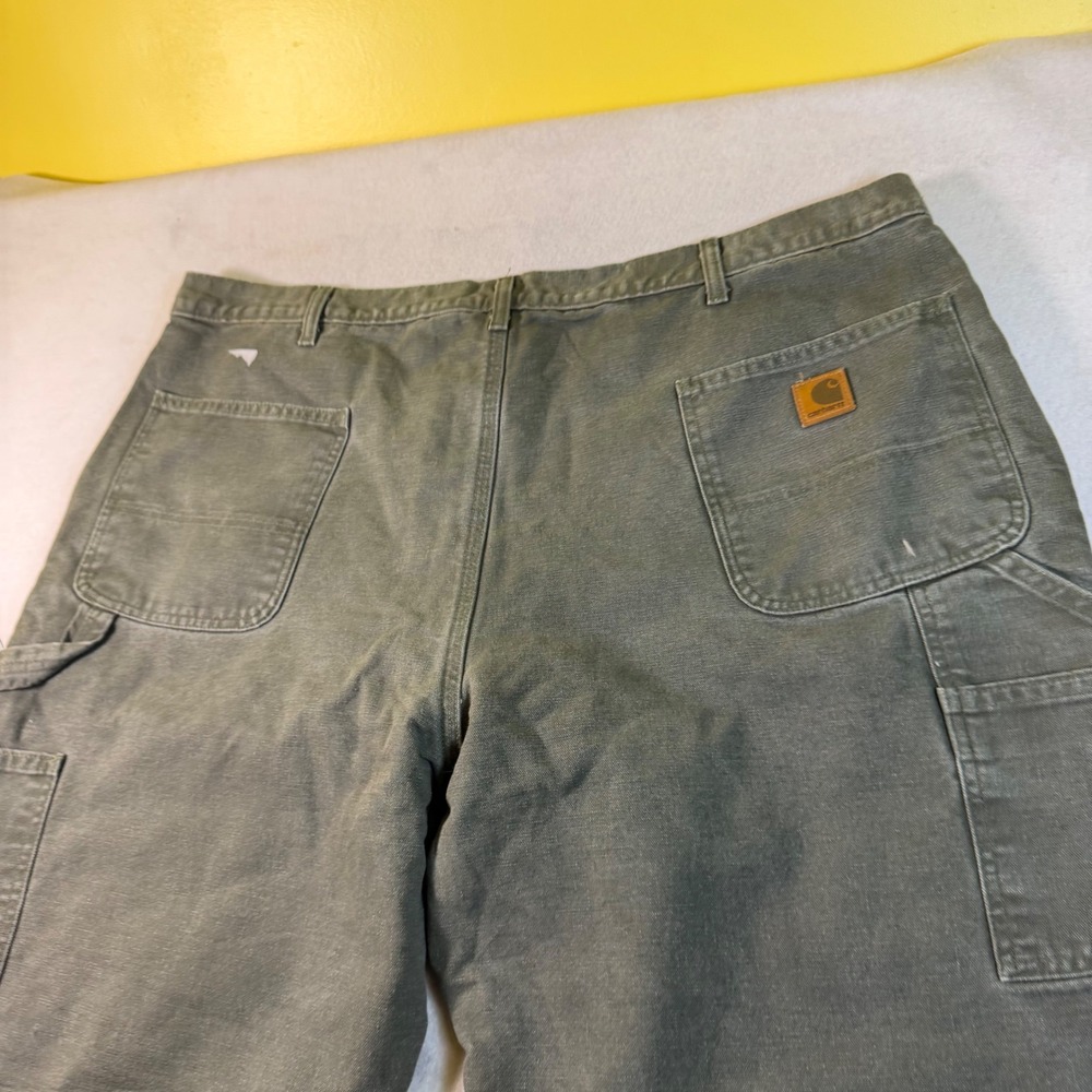 Carhartt Flannel Lined Carpenter Pants Mens 42x30 Olive Green Duck Canvas Work